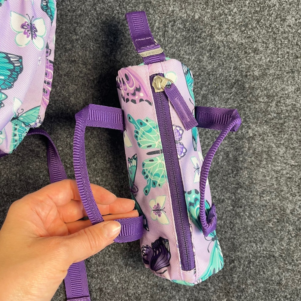 Pottery Barn Kids Mackenzie Purple Butterfly Backpack & Pencil Case Monogram A - Picture 6 of 12